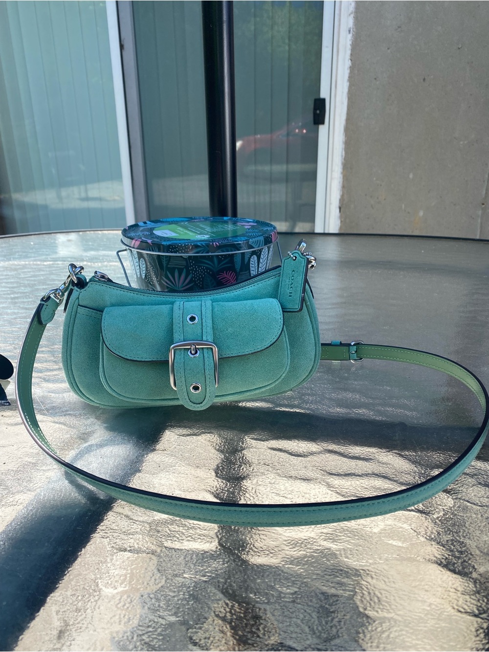 Coach Teal Suede Crossbody Belt Bag